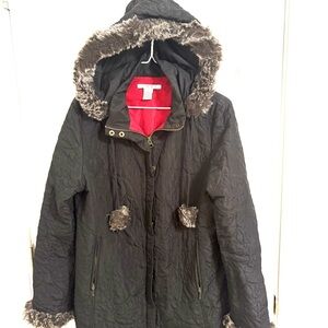 CAbi Red and Black Contrast Hooded Coat